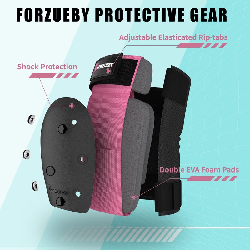 Forzueby Adult/Kids Knee Pads Elbow Pads Wrist Guards 6 in 1 Protective Gear Set for Inline Roller Skating Skateboarding Scooter BMX etc. - Image 4